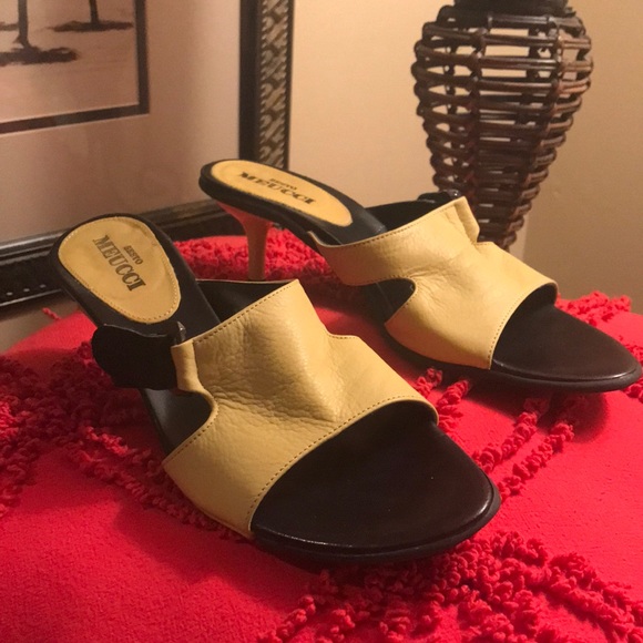 Sesto Meucci Shoes Seating Meucci Yellow Kitten Heel Sandals Poshmark